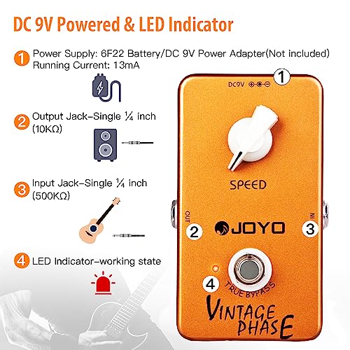 Image of JOYO Vintage Phase Guitar Pedal, Analog 70's Classic Phaser Tone with Speed Control for Electric Guitar, True Bypass (JF-06)