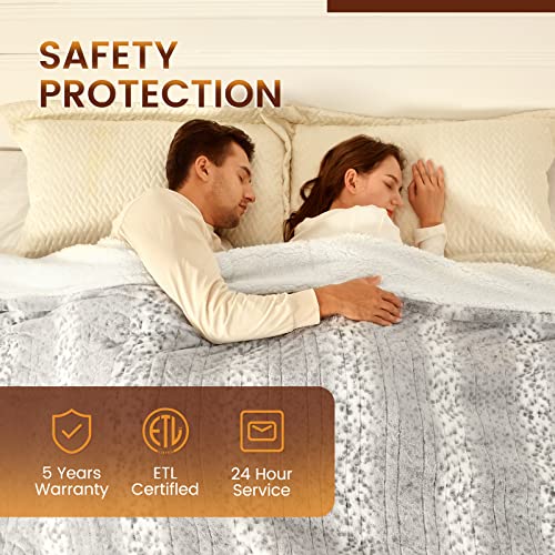 Bearhug Electric Blanket Queen Size 84" X 90", 5-Year Warranty, Dual Controllers, Faux Fur & Sherpa Heated Blanket, 10 Heating Levels & 1-12H Auto Off, Over-Heat Protect, Etl, Machine Washable #TOP4