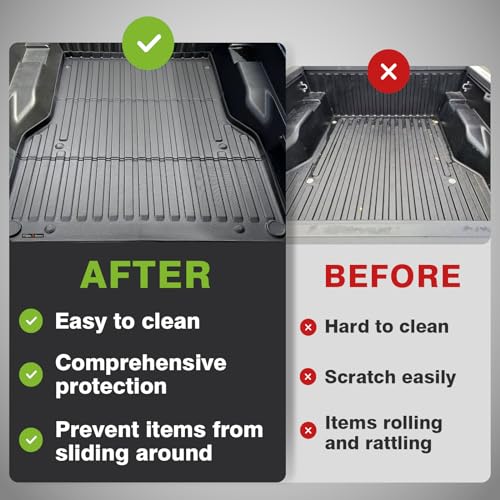 Image of TripleAliners Truck Mat Compatible with 2005-2023 Toyota Tacoma 5FT Accessories, Truck Bed Mat Heavy Duty Custom Fit All Weather Protection TPE Pickup Liner