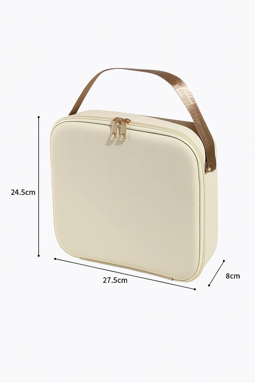 CHIDDHAN Premium PU Leather Cosmetic Travel Bag for Women, Cream Makeup Organizer Case with Dual Zipper & Sturdy Handle, Portable Vanity Storage Box 2