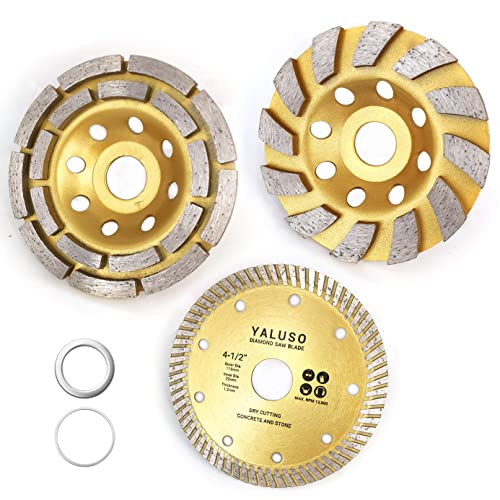 Yaluso Concrete Grinding Wheel 3Pcs 4-1/2" Double Row Diamond Cup Grinding Wheels, 12-Segment Turbo Row Wheel, Diamond Circular Blade Set For 4-1/2" Angle Grinder/Masonry/Granite/Marble/Concrete #TOP2