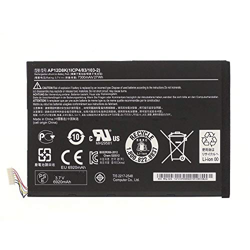 Hubei AP12D8K Batterie d'ordinateur Portable pour Acer Iconia Tab W510 W510P W510-1431 W510-1620 W510P-1867 P3-171 A3 (A3-A10)(3.7V 7300mAh 27Wh)