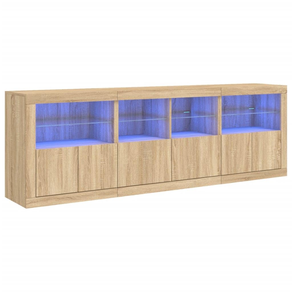 vidaXL Credenza con Luci LED Rovere Sonoma 202x37x67 cm