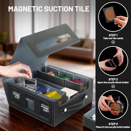 STTRBOX Commander Deck Box with Handle, Trading Card Storage Box for MTG&TCG.7 in 1 MTG Deck Box with 6 Toploaders, 6 Stoppers, 10 Colorful Dividers.(Black & Grey, 7 IN 1) - image 8
