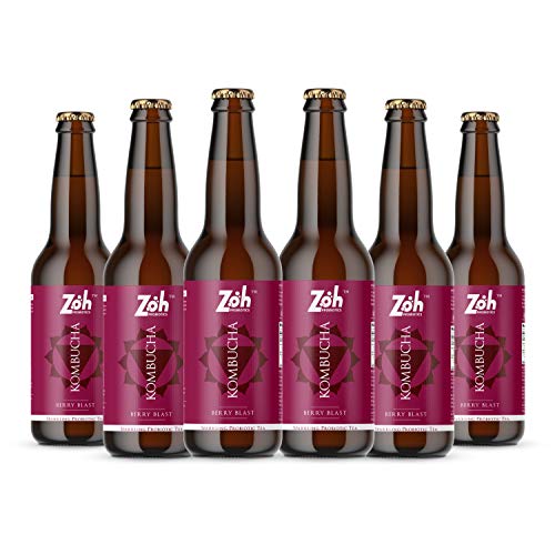 Image of Zoh Probiotics Berry Blast Kombucha | Tea with detoxifying acids, and digestive enzymes. Raw, unfiltered, and unpasteurized with Mother. Made with real berries (330 ml, Pack of 6)