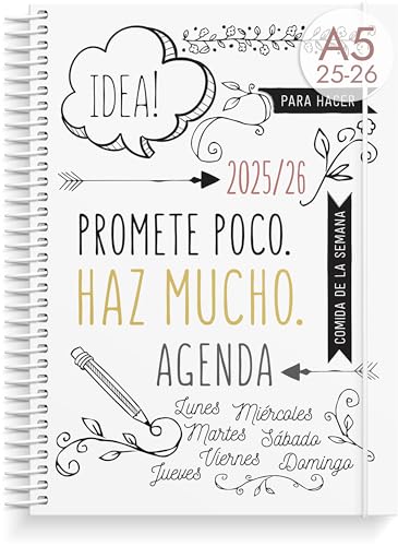 Burde Doodle A5 2025/2026 - Planificador Calendario Semanal Para Profesores, Estudiantes Y Profesionales, Agenda De 12 Meses Con Pegatinas Y Encuadernación En Espiral