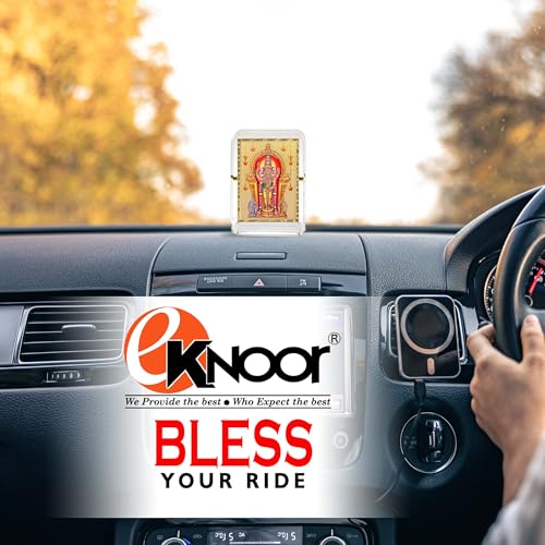 Image of Eknoor Gold Plated Murugan Kartikeya Ji Acrylic Recta 1 Car Dashboard Frame | Gold-plated Murugan Ji temple darshan foil on acrylic Recta 1 frame with gold border - car, desk and puja ghar