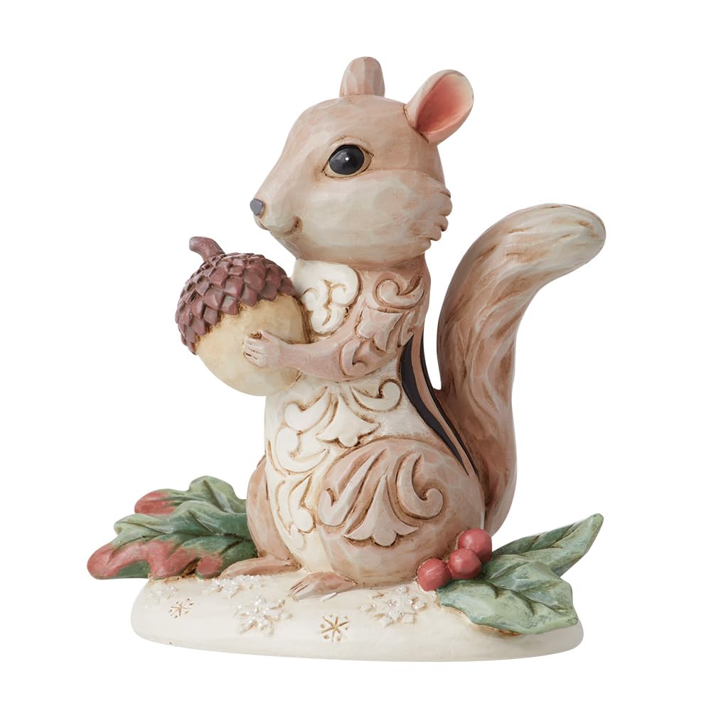 Enesco Jim Shore Heartwood Creek Beyaz Ağaçlık Alan Sincap Figürü, 9 cm, Polireçine, Sim, Kalsiyum Karbonat