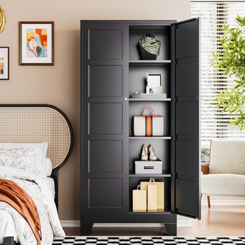 Image of Letaya 72 inch H Metal Storage Cabinet with 2 Doors and 4 Shelves,Tall Kitchen Pantry Cabinets,Utility Pantry Organizers for Cupboard /Dining /Bathroom /Home Office /Garage (Black, 72 inch H x 18 inch D x 33.5 inch W)