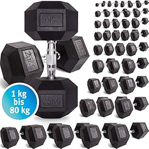 C.P. Sports Hexagon Dumbbell met rubberen coating en ergonomische chromen handgreep, antislip dumbbell-set van 1 tot 80 kg