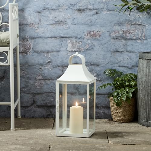 Lights4fun 45cm Laterne Weiß Metall mit TruGlow® LED Kerze mit Timer...