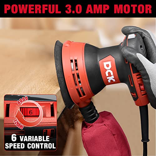 Dck Random Orbital Sander, 3.0 Amp Corded Palm Sander, 6 Speeds Max 12,000 Opm, 5-Inch With 10 Pcs Sandpapers, Dust Bag, Low Vibration, Drywall Sander For Woodworking, Decoration Furniture (Ksa125) #TOP1