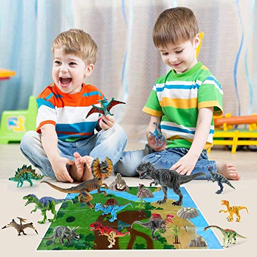 21Pcs Dinosaur Toys With 5"-10" Realistic Dinosaur Figures With Movable Jaws Kids Activity Play Mat To Create A Dino World Include T-Rex,Triceratops,Velociraptor Perfect Dinosaur Gifts For Boys Age 3+ #TOP5