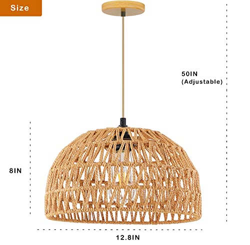 QIYIZM Rattan Pendant Light Fixture Wicker Chandelier for Kitchen Island,Farmhouse,Boho Woven Hanging Ceiling Lights Hand-Worked Bamboo Basket Lamp Shade Hanging Lamp for Living Room,Bedroom12.8 x 8IN - Image 5