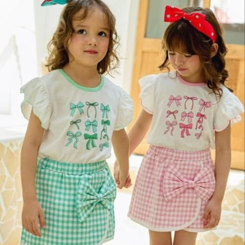 Murnouche Toddler Baby Girl Summer Clothes Bow Floral Letter Print Short Sleeve Shirt Shorts Set Summer Outfit2