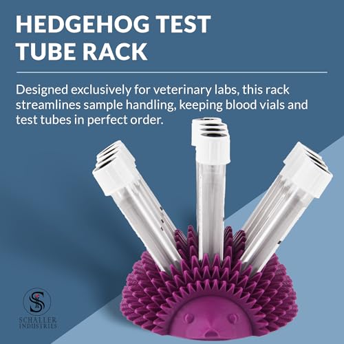 Image of S I Schaller Industries Hedgehog Test Tube Holder, 16mm - Veterinary Blood Test Tube Rack, Holds 12 Vials, Compact Fun Design Organizer for Veterinary and Research Lab Use - Grape