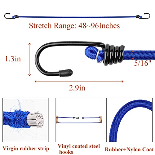 Zhoubin 48 Inch Blue Bungee Cords With Hooks, 2 Pack #TOP1