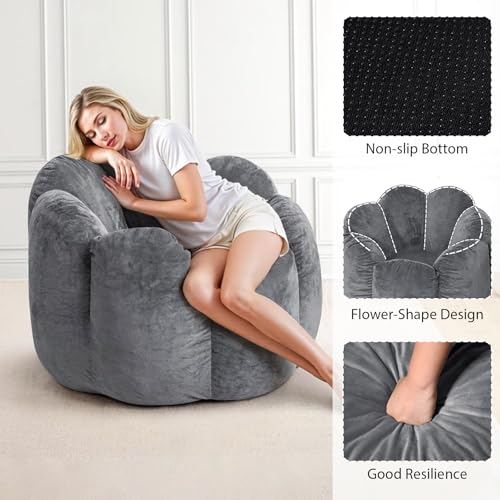 HOMMPA Bean Bag Chair for Adults Comfy Velvet Bean Bag Couch with Back Support Flower Shaped Oversized Sofa for Living Room,Bedroom,Dorm,Grey - image 3