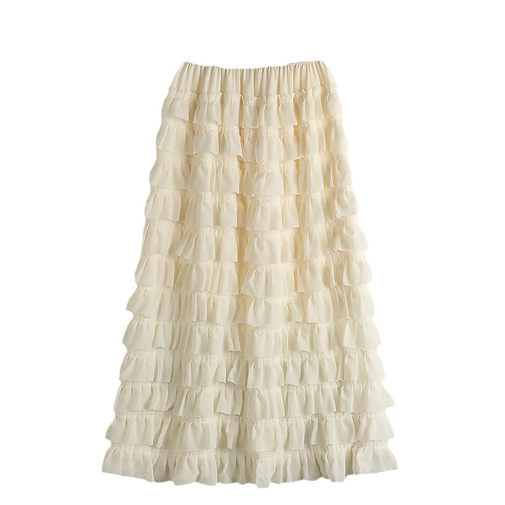 Jupe plissée taille haute en mousseline opaque beige taille unique parfaite