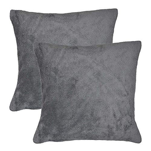 Casa Colori Fleece Kissenbezug 2er Set 40x40 cm Plüsch Kissenhülle Flausch Microfaser Uni superweich Soft in Dunkelgrau Cover