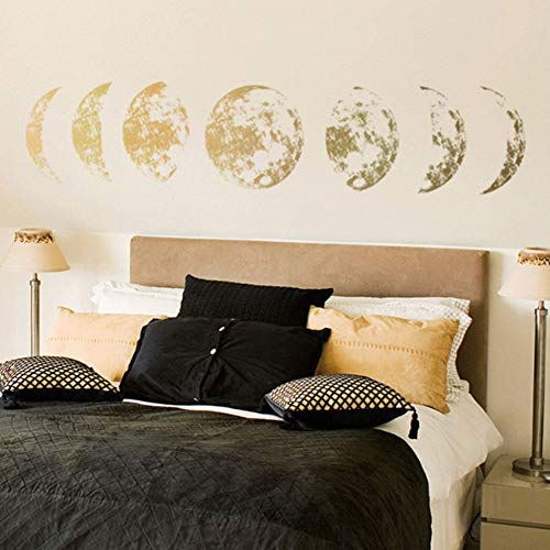 AUNMAS Wall Sticker, 23.62 * 15.75in PVC Golden Wall Decal Moon Phase Pattern Wall Sticker for Home Bedroom Decoration - Image 4