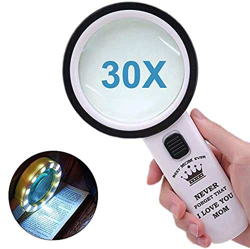 Magnifying Glass with 12 LED Lights, 30X High Power Jumbo Handheld Lighted Magnifier Reading Magnifying Glass for Seniors Read, Stamps, Inspection,Coins, Map,Macular Degeneration