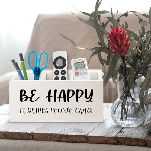 Image of Inspirational Gifts Wooden Pen Pencil Holder for Office Desk Accessories, Motivational Gifts for Women, Be Happy It Drives People Crazy Makeup Brush Toothbrush Holder Organizer