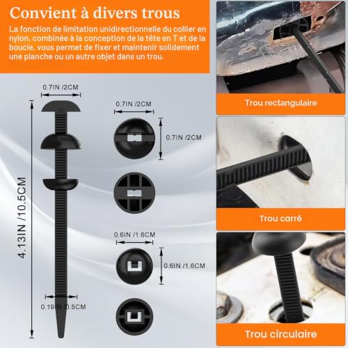 Coopache Lot de 50 boucles universelles en nylon pour serre-câbles de voiture très résistantes, clips de fermeture à glissière améliorés, colliers de serrage d'aile, dôme mobile sur le dessus (Noir) – vue 2