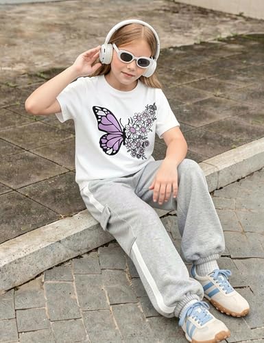 Image of Girls 2 Piece Outfit, Graphic Short Sleeve T-Shirt and Cargo Jogger Sweatpants Set, Ages 4-13
