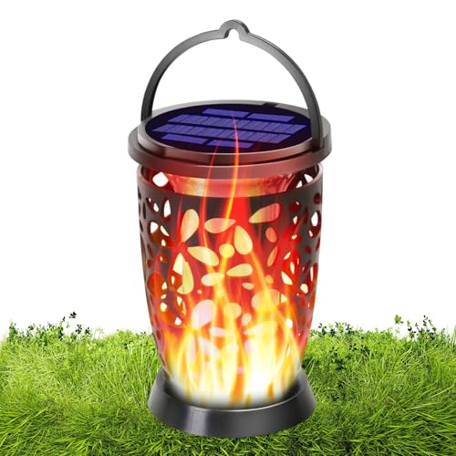 Faroles solares para exteriores, lámpara de jardín que parpadea con fuego, faroles decorativos de pétalos para patio, valla, patio, terraza, pasarela, paisaje, balcón, patio, cenador, entrada, porche