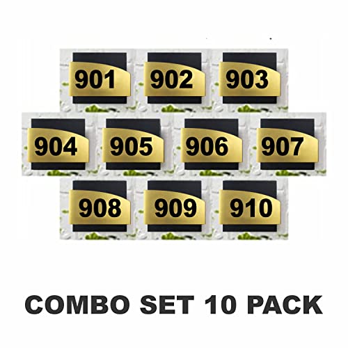 Image of Combo Number Plate | Combo SET901-910(Pack of10)| Laser Cut Acrylic Black and Gold Color Smooth Finish Plate with Double Side Tape on Backside