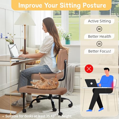 Image of Criss Cross Legged Office Chair with Wheels,Swivel Meditation Chair for ADHD,Ergonomic Desk Chair with Thicken Adjustable Footstool,Fabric Sitting Fidgeting Kneeling Chair for Home Yoga Brown