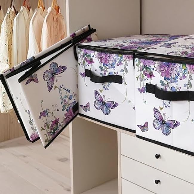 Stackable Clothes Storage Bins with Lids,Closet Organizers Fabric Box for Home and Office,Blanket Clothes Organizers,Under Bed Storage Containers 3 Pack.