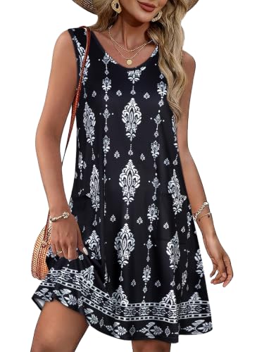 Image of elescat Womens Summer Dresses Casual V Neck Sleeveless Pockets Beach Loose Tank Sundress 2026