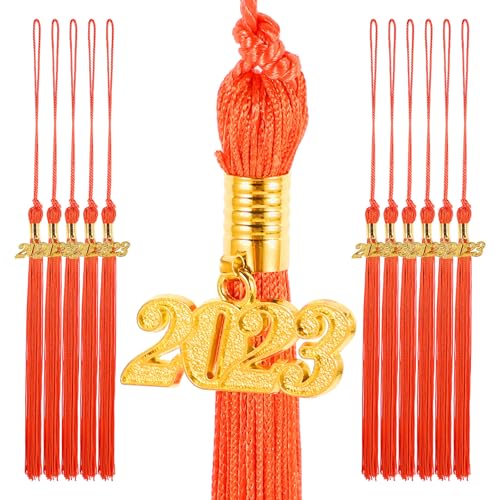 Birretes de Graduación 2023 Decorados con Borlas de Poliéster Naranja Fuertes y Finas