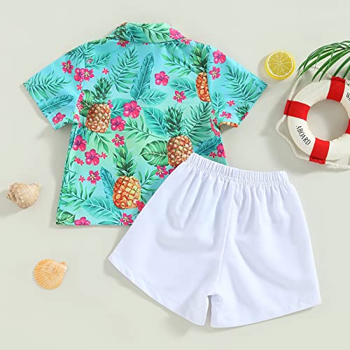 Mainesaka Toddler Baby Boy Dress Shorts Outfits 2Pcs Summer Beach Hawaiian Clothes Short Sleeve Button Down Shirt Shorts Set (B-Green, 6-12 Months) #TOP2