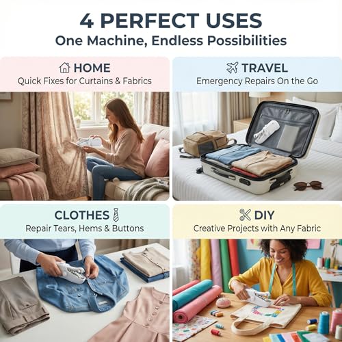 Image of Portable Handheld Sewing Machine for Adults - Mini Hand Held Sewing Stitching Machine for Beginners - Small Electric Cordless for Quick Fabric Home Travel Clothes Pants DIY Fabric Denim (White)