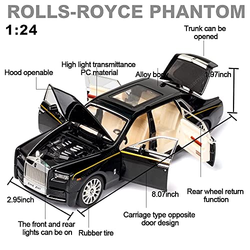 Image of Alloy Metal Pull Back Die-cast Car 1:24 Rolls Royce Phantom Diecast Metal Pullback Toy car with Openable Doors & Light, Music Boys Gifts Toys for Kids (Black)