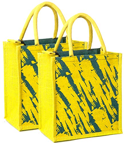 Image of H&B Jute bag for lunch - Tiffin bag for office, lunch bag, bag for men, bag for women, travel bag, tote bag, reusable shopping bag - ZIP, BOTTLE HOLDER - Brush Stroke