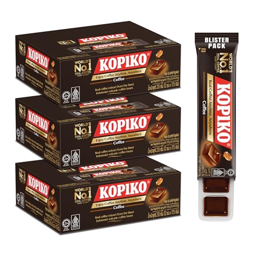 Kopiko Coffee Candy Blister 3 Pack (36 Individual Packets) Flavoured Hard Candy Made with Real Coffee Extract