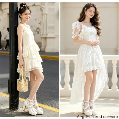 Image of FOREADA Lolita Shoes Platform Mary Jane Heels Kawaii Bow Lace Pearl Pumps | Vintage kawaii lolita styling ideal for dresses, with bead, lace, bow, ankle strap, pink, white and classic black colors