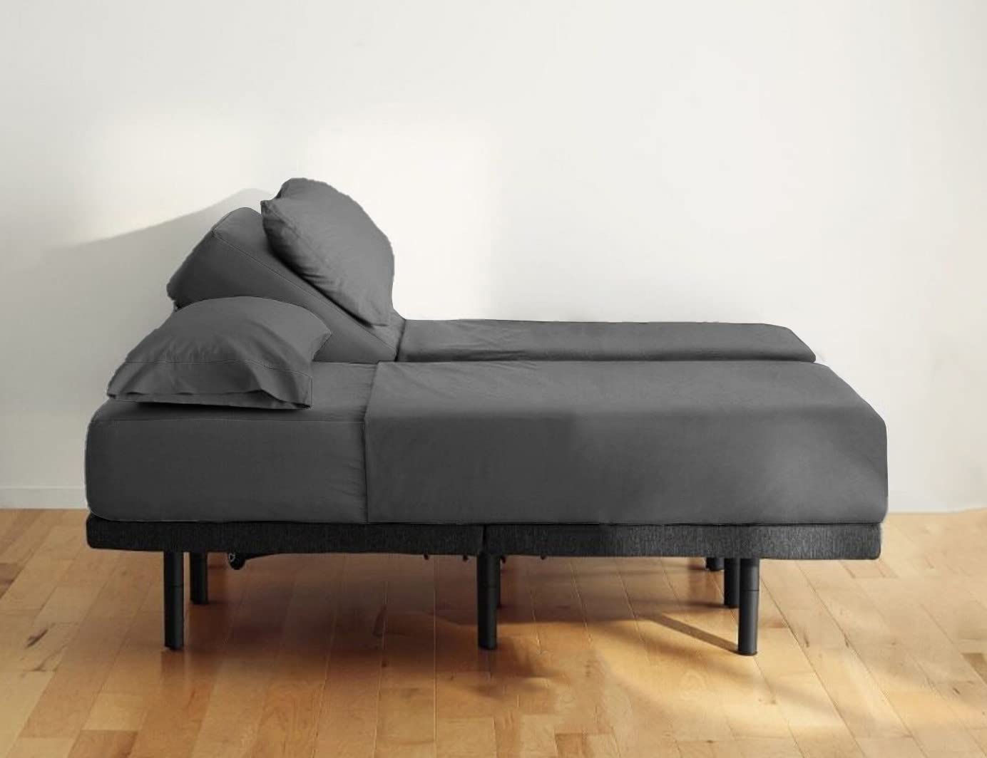 Mr Pandaa Split King Sheets Sets for Adjustable Bed, Soft 1000-Thread-Count 100% Egyptian Cotton, Sateen Weave, 5PC Set, Split-King Sheet Set 18-Inch Deep Pockets, 1000-TC - Dark Grey Solid