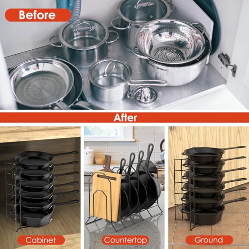 Image of Pan Organizer Rack for Kitchen | Pot & Pan Holder Stand | Kitchen Storage Rack | Tawa Stand | Cookware Organizer | Compact Kitchen Rack (Heavy Duty, Space Saving)