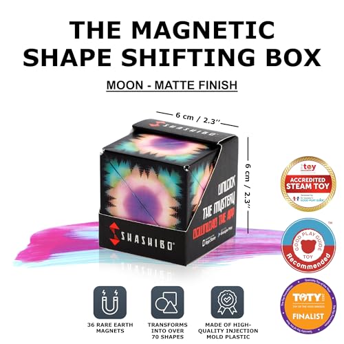 Shashibo Shape Shifting Box – Award-Winning STEM Fidget Toy with Ultra Strong Magnets – Puzzle Cube Transforms Into 100+ Shapes, Perfect Sensory Gift for Kids, Teens, and Adults (Moon)