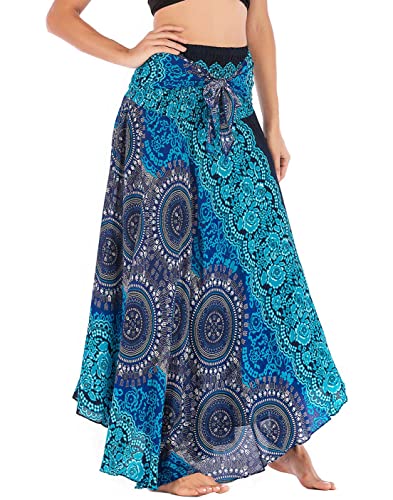 Panegy Saia longa boêmia para mulheres boho hippie maxi saia, Style1/Blue