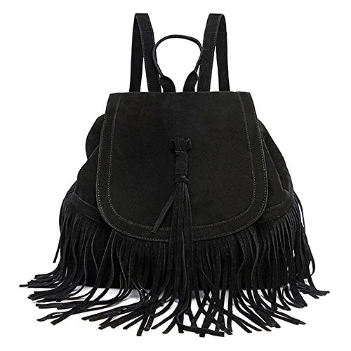LUI SUI Mochila de Borla con Flecos de Cuero de Gamuza de Moda para Mujer Bolsa de Mochila Escolar de Trabajo Informal de Gran Capacidad