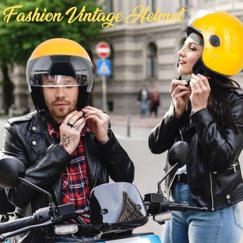 Image of Sage Square Cruiser Open Face Helmet | ISI Certified | Clear Visor | Soft Inner Padding | Designed for Comfort & Style (Yellow Glossy)