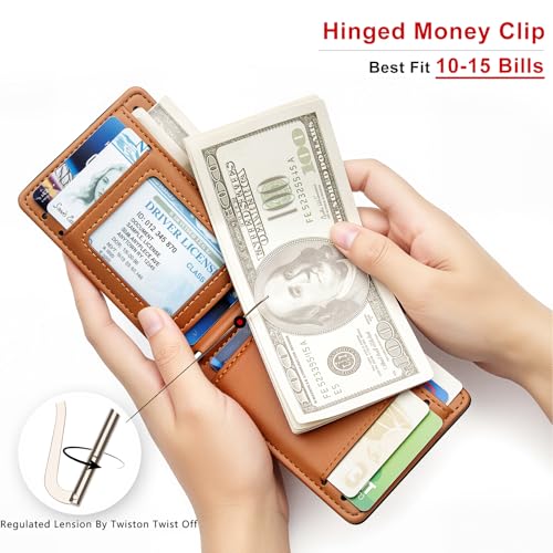 defway Slim Card Wallet for Men - Slim Wallet for Men, RFID Blocking Card Organizer, Adjustable Money Clip,Thin Mens Gift for Birthday(Brown)3