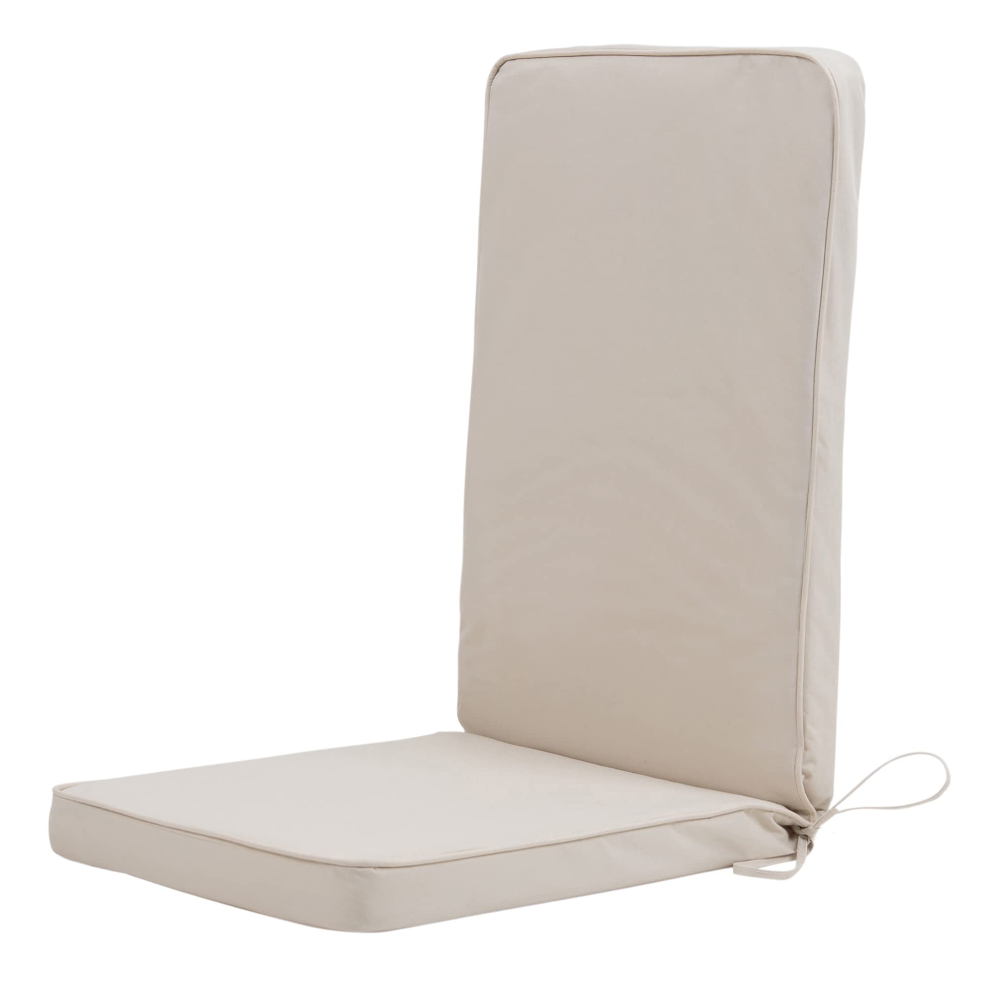 Bean Bag Bazaar Outdoor High Back Seat Pad, Stone Beige, Garden Chair Seat Cushion with Fibre Fill Included, Water Resistant, Cushions with ties for Chair, Garden, Patio Furniture