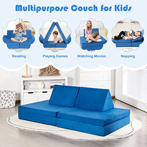 Costzon Convertible Kids Couch, 4-Piece Modular Sofa Playset / 2 Chair For Boy Girl W/Folding Mats & 2 Triangular Pillows, Washable Cover, Toddler To Teen Bedroom Playroom Furniture Activity Center #TOP4